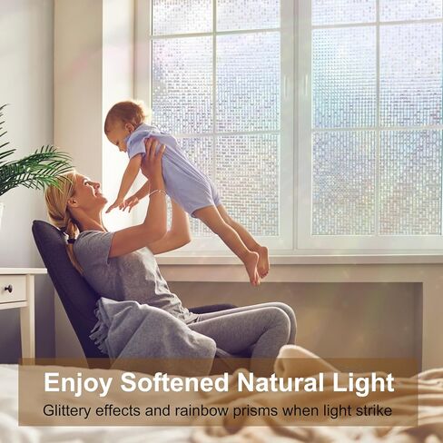 Privacy Window Films, Transparent Glass Tint Static Cling Treatment Reflects Rainbow Effect with Sunlight - Home Protection and Decorative, Heat Control, UV Prevention (11.81*78.7inch, Black Crystal) in Saudi Arabia