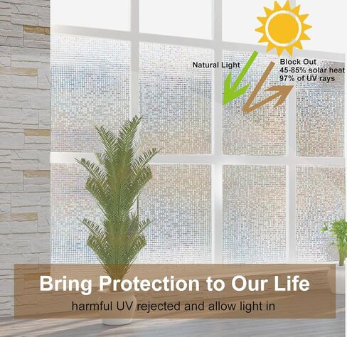 Privacy Window Films, Transparent Glass Tint Static Cling Treatment Reflects Rainbow Effect with Sunlight - Home Protection and Decorative, Heat Control, UV Prevention (11.81*78.7inch, Black Crystal) in Saudi Arabia