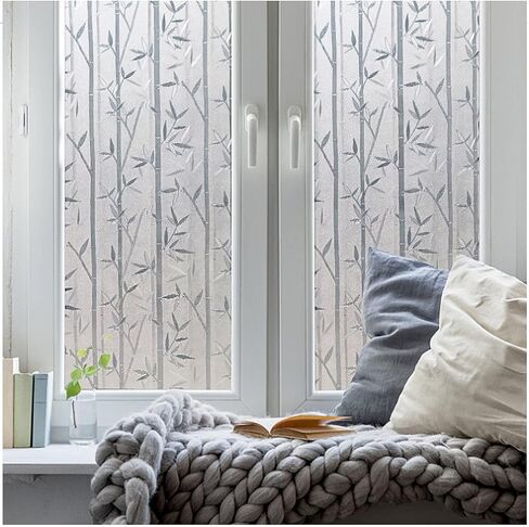 نافذة فيلم الخصوصية الخيزران باتن أفلام الزجاج المصنفر، ملصقات نافذة التشبث ثابتة ذاتية اللصق، المضادة للأشعة فوق البنفسجية، العزل الحراري لأبواب فناء المطبخ غرفة المعيشة (17.5 × 78.7 بوصة) in Kuwait