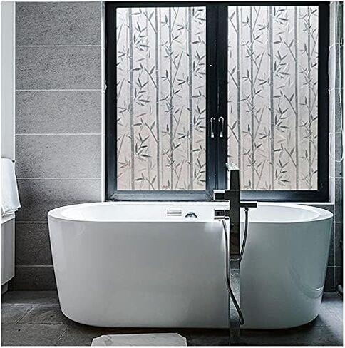 نافذة فيلم الخصوصية الخيزران باتن أفلام الزجاج المصنفر، ملصقات نافذة التشبث ثابتة ذاتية اللصق، المضادة للأشعة فوق البنفسجية، العزل الحراري لأبواب فناء المطبخ غرفة المعيشة (17.5 × 78.7 بوصة) in Kuwait