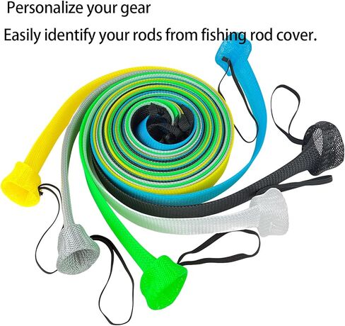 GuoHaw Fishing Rod Sleeve - 6 Pack 7ft Rod Socks with Elastic Lanyard - Fishing Pole Protector for Storing Or Hauling - Fishing Pole Sleeves for Spinning Fishing Rod,Casting Rod, Ice Rod, Fly Rod in Kuwait