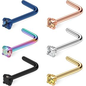 Ruifan18G الجراحية الصلب مزيج اللون الماس تشيكوسلوفاكيا الأنف مسمار خواتم L على شكل ثقب المجوهرات 1.5 مللي متر 2 مللي متر 2.5 مللي متر 3 مللي متر 1-6 قطعة