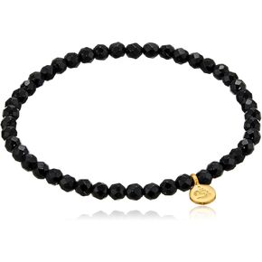 Satya Jewelry 4mm Gemstone and 18K Yellow Gold Plated Mini Om Stretch Women's Bracelet, 7"
