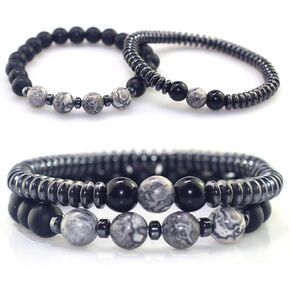 WEFRIN حجر السج الأسود مع سوار الهيماتيت للرجال والنساء مجوهرات صحية للطاقة والتهاب المفاصل والشفاء أساور كريستال تجلب الحظ والازدهار والسعادة in Kuwait