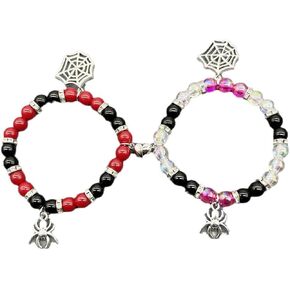 Fuqimanman2020 2pcs Christmas Xmas Spider Web Friendship Bracelets Set Charms Strand Love Heart Energy Stone Relationship Couple Matching Attraction Distance BFF Party Halloween Jewelry