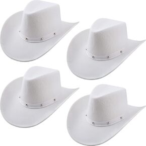 SGBETTER 4 Pack Cowboy Hat Felt Western Cowgirl Hat with Neck Drawstring for Adult Dress up Cowboy Party Costume Accessory