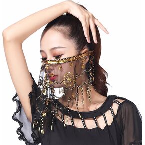Women Belly Dance Tribal Face Veil with Beads Sequins Belly Dance Accessory