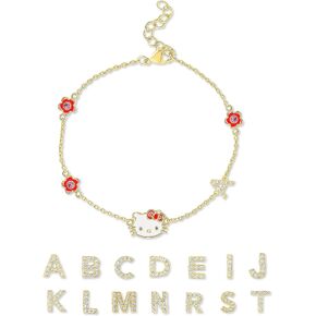 سوار Hello Kitty Sanrio للسيدات الأولي مقاس 6.5 بوصة + 1 بوصة - سوار رسمي مطلي بالذهب عيار 18 قيراط مرصع بالزركونيا المكعبة