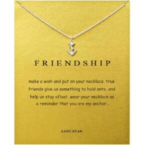 LANG XUAN Friendship Compass Necklace Good Luck Butterfly Pendant Chain Necklace with Message Card Gift Card for Women