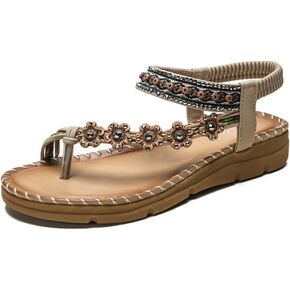 صنادل صيفية نسائية من HNGHOU صنادل مسطحة مريحة بوهيميا للشاطئ مفتوحة عند أصابع القدم أحذية مصارع كريستالي للكاحل in Kuwait