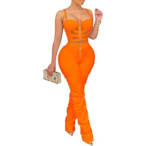 Zoctuo Sexy Jumpsuits for Women Halter Sleeveless Party Club Outfits 2 Piece Hight Waist Pant Set Hollow Out Rompers