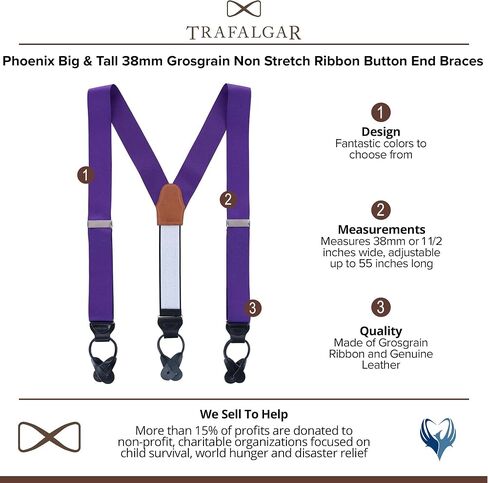 Trafalgar Men's Phoenix Big & Tall 38mm Grosgrain غير قابل للتمدد مع نهاية زر in Saudi Arabia