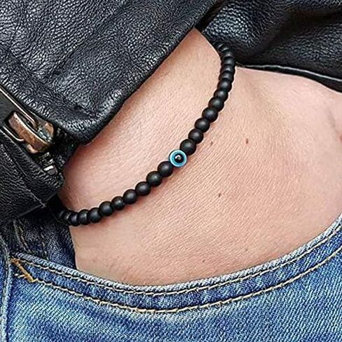 BALIBALI 2 قطعة مجموعة اليدوية مطاطا 6 مللي متر الأسود العقيق الخرز سوار الحجر الطبيعي عين الشر همسة فاطمة اليد سحر مطرز الأزواج أساور الكابالا سوار in Kuwait