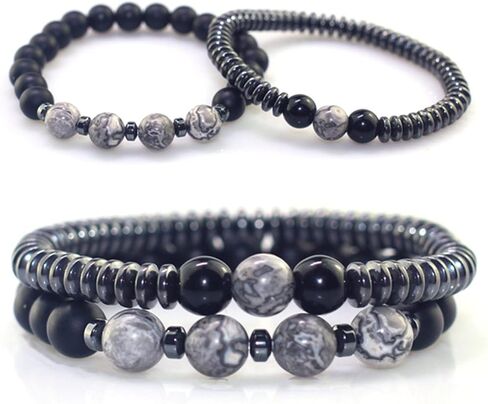 WEFRIN حجر السج الأسود مع سوار الهيماتيت للرجال والنساء مجوهرات صحية للطاقة والتهاب المفاصل والشفاء أساور كريستال تجلب الحظ والازدهار والسعادة in Kuwait