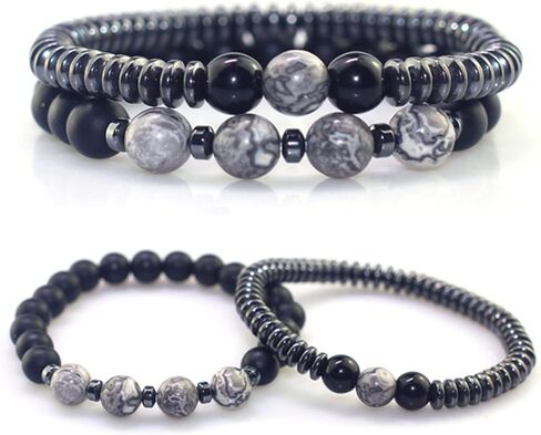 WEFRIN حجر السج الأسود مع سوار الهيماتيت للرجال والنساء مجوهرات صحية للطاقة والتهاب المفاصل والشفاء أساور كريستال تجلب الحظ والازدهار والسعادة in Kuwait