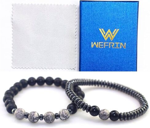 WEFRIN حجر السج الأسود مع سوار الهيماتيت للرجال والنساء مجوهرات صحية للطاقة والتهاب المفاصل والشفاء أساور كريستال تجلب الحظ والازدهار والسعادة in Kuwait