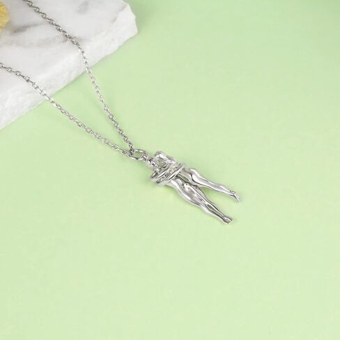 zaxsj Hug Couple Necklace 925 Sterling Silver Hugging Pendant Necklace Jewelry Valentine's Day Gifts for Women Wife Girlfriend in Kuwait