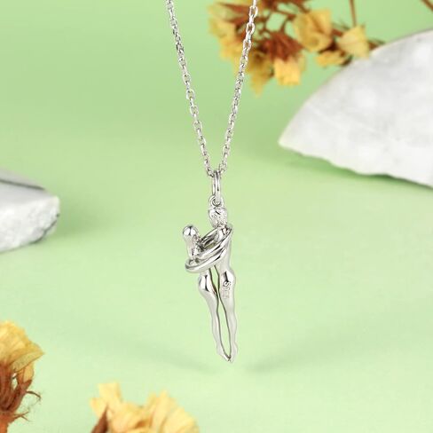 zaxsj Hug Couple Necklace 925 Sterling Silver Hugging Pendant Necklace Jewelry Valentine's Day Gifts for Women Wife Girlfriend in Kuwait