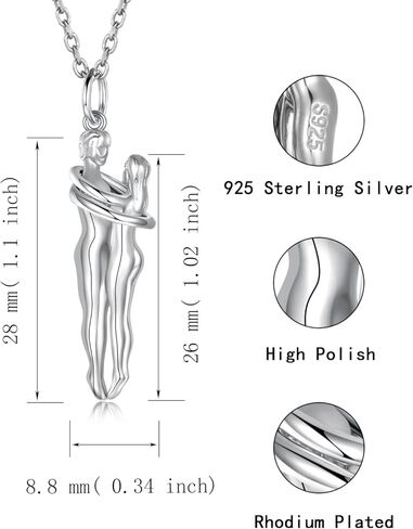 zaxsj Hug Couple Necklace 925 Sterling Silver Hugging Pendant Necklace Jewelry Valentine's Day Gifts for Women Wife Girlfriend in Kuwait