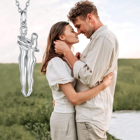 zaxsj Hug Couple Necklace 925 Sterling Silver Hugging Pendant Necklace Jewelry Valentine's Day Gifts for Women Wife Girlfriend in Kuwait