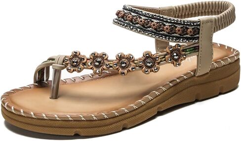 صنادل صيفية نسائية من HNGHOU صنادل مسطحة مريحة بوهيميا للشاطئ مفتوحة عند أصابع القدم أحذية مصارع كريستالي للكاحل in Kuwait