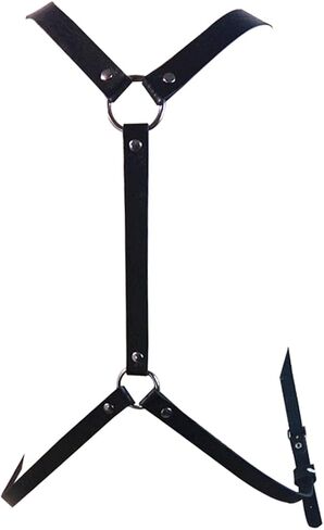 حزام صدر من الجلد الصناعي للرجال مع حمالات سوداء مع إبزيم وحلقات معدنية على شكل حرف O in Kuwait