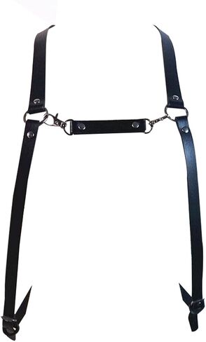 حزام صدر من الجلد الصناعي للرجال مع حمالات سوداء مع إبزيم وحلقات معدنية على شكل حرف O in Kuwait