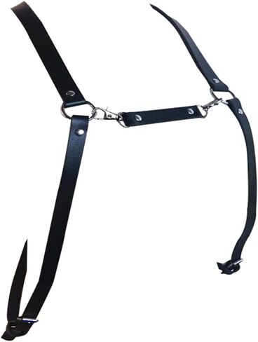 حزام صدر من الجلد الصناعي للرجال مع حمالات سوداء مع إبزيم وحلقات معدنية على شكل حرف O in Kuwait