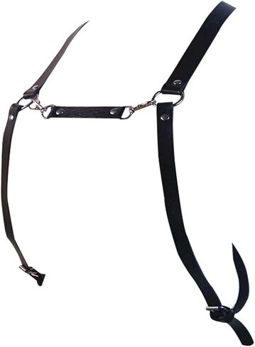 حزام صدر من الجلد الصناعي للرجال مع حمالات سوداء مع إبزيم وحلقات معدنية على شكل حرف O in Kuwait