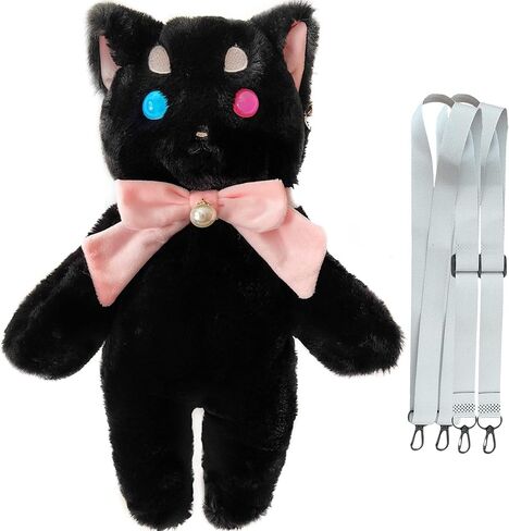 حقيبة ظهر قطيفة قطة سوداء محشوة حيوان لطيف كاواي ستاف حقيبة ظهر ملحقات قطيفة للبالغين الأطفال in Kuwait
