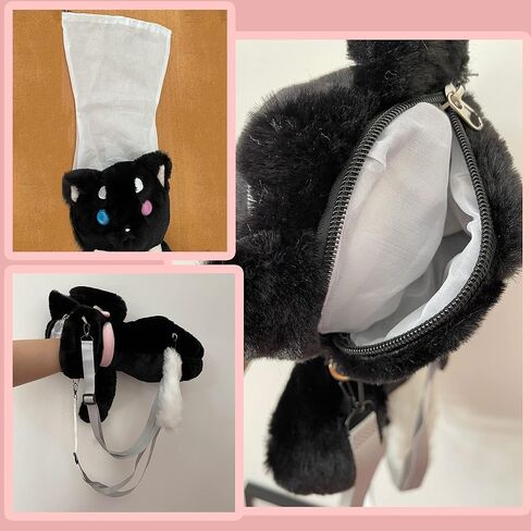 حقيبة ظهر قطيفة قطة سوداء محشوة حيوان لطيف كاواي ستاف حقيبة ظهر ملحقات قطيفة للبالغين الأطفال in Kuwait