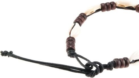 Cowrie Shells Anklet Bracelet on Black Cord with Brown Wood Beads in Saudi Arabia