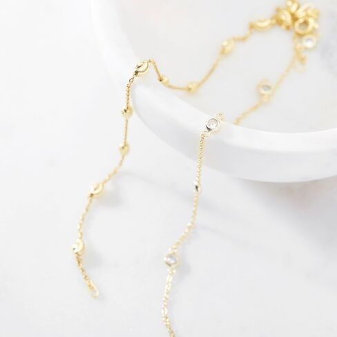 EVE'S ADDICTION Women's Gold Vermeil CZ Studded Chain Anklet (9" to 10" long) - Women's Ankle Bracelet - Anklets for Her - Summer Fashion Jewelry - Bridal Party Jewelry - Gift for Her in Saudi Arabia