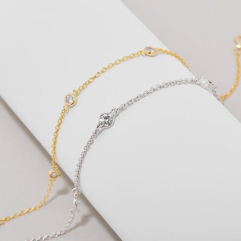 EVE'S ADDICTION Women's Gold Vermeil CZ Studded Chain Anklet (9" to 10" long) - Women's Ankle Bracelet - Anklets for Her - Summer Fashion Jewelry - Bridal Party Jewelry - Gift for Her in Saudi Arabia