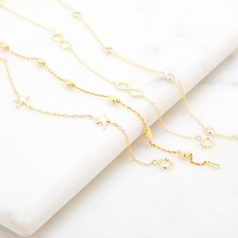 EVE'S ADDICTION Women's Gold Vermeil CZ Studded Chain Anklet (9" to 10" long) - Women's Ankle Bracelet - Anklets for Her - Summer Fashion Jewelry - Bridal Party Jewelry - Gift for Her in Saudi Arabia