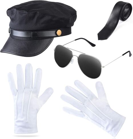 Beefunny Chauffeur Costume Limo Taxi Driver Hat Gloves Set in Kuwait