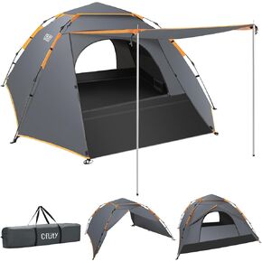 Cflity Tent for Camping, 2 3 Person Automatic Instant Pop Up Tent, Three Layer Waterproof 4 Season Camping Tents & Shelters with Extended Floor Mat Porch 2 Hall Poles Removable Rainfly Dome Tent in Saudi Arabia