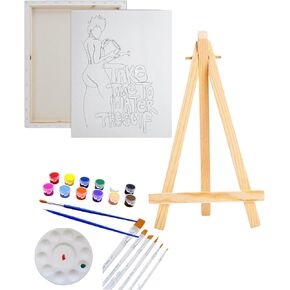 Pre Drawn Canvas WATER THYSELF Paint Kit | Adult & Teen Sip and Paint Party Favor | DIY Date Night Couple Activity (S 8X10 PAINT, EASLE, 10 PAINT BRUSHES)