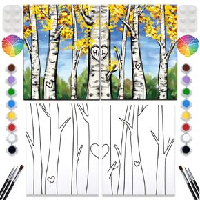 طقم طلاء قماشي مكون من 2 قطعة من القماش المرسوم مسبقًا للرسم للبالغين من القماش الممتد للأزواج وألعاب التاريخ الليلي وحروف البتولا وهدايا الذكرى السنوية ومستلزمات الحفلات المفضلة (8 × 10) in Kuwait