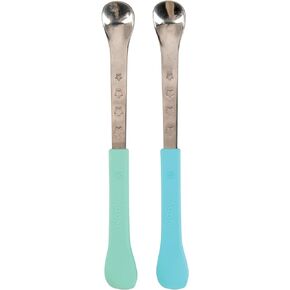 Nuby 2 in 1 Silicone and Stainless Steel Dual Ended Feeding Spoons for Baby, Aqua/Blue in Kuwait