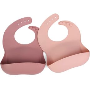 Ginbear Silicone Bibs for Babies, Waterproof Adjustable Silicon Rubber Baby Feeding Bibs with Food Catcher Pocket for Toddlers 6 Months+ (Dark Sage/Almond) in Kuwait
