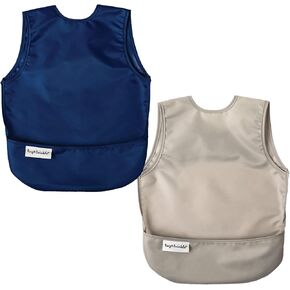 Tiny Twinkle Mess-Proof Apron Toddler Bibs w/Tug-Proof Closure, Baby Food Bibs, 2 Pack…
