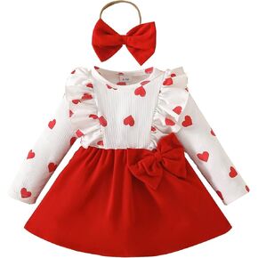 Bonangber Baby Girl Christmas Dress Toddler Thanksgiving Dress Ruffle Patchwork Long Sleeve Dress Baby Christmas Outfit in Kuwait