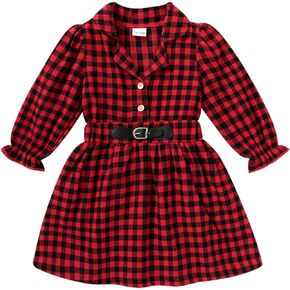 Toddler Girl Plaid Dress Long Sleeve Fall Winter Button Down Casual Dresses Baby Girl Party Princess Dress