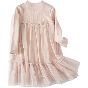 POPOLAR Toddler Baby Girls Long Sleeve Knit Sweater Tutu Dresses Sequins Casual Fall Winter Birthday Dress 1-5 Years in Kuwait