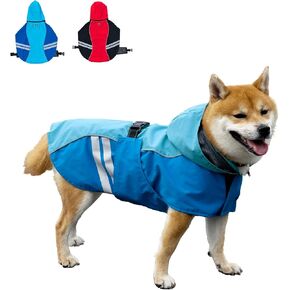 Dog Raincoat for Medium Large Extra Large Dogs, Waterproof Rain Jacket with Reflective Strap, Lightweight Hoodies Full-Body Coverage Dry Clothes (M, Blue)