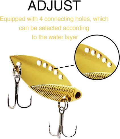 طعم صيد السمك من Walleye، ملاعق صيد السمك، شفرة معدنية VIB ذات شفرة صلبة طعم ملعقة صيد للمياه العذبة للمياه المالحة وسمك السلمون المرقط وسمك السلمون المرقط (فضي/ذهبي/أسود) in Kuwait