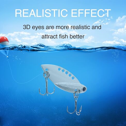 طعم صيد السمك من Walleye، ملاعق صيد السمك، شفرة معدنية VIB ذات شفرة صلبة طعم ملعقة صيد للمياه العذبة للمياه المالحة وسمك السلمون المرقط وسمك السلمون المرقط (فضي/ذهبي/أسود) in Kuwait