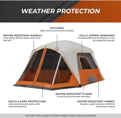 CORE Tent for Family Camping | 4 Person & 6 Person Portable Camp Tent with Carry Bag for Outdoor Car Camping | Included Gear Loft Organizer for Camp Accessories in Kuwait