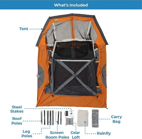 CORE Tent for Family Camping | 4 Person & 6 Person Portable Camp Tent with Carry Bag for Outdoor Car Camping | Included Gear Loft Organizer for Camp Accessories in Kuwait